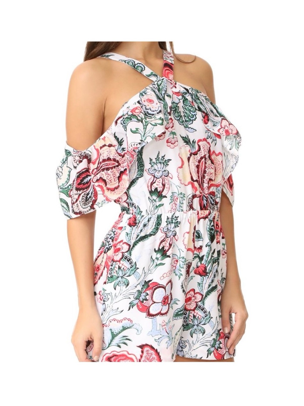 Club Monaco XS size 0 white floral silk Romper with Red & white Floral Print